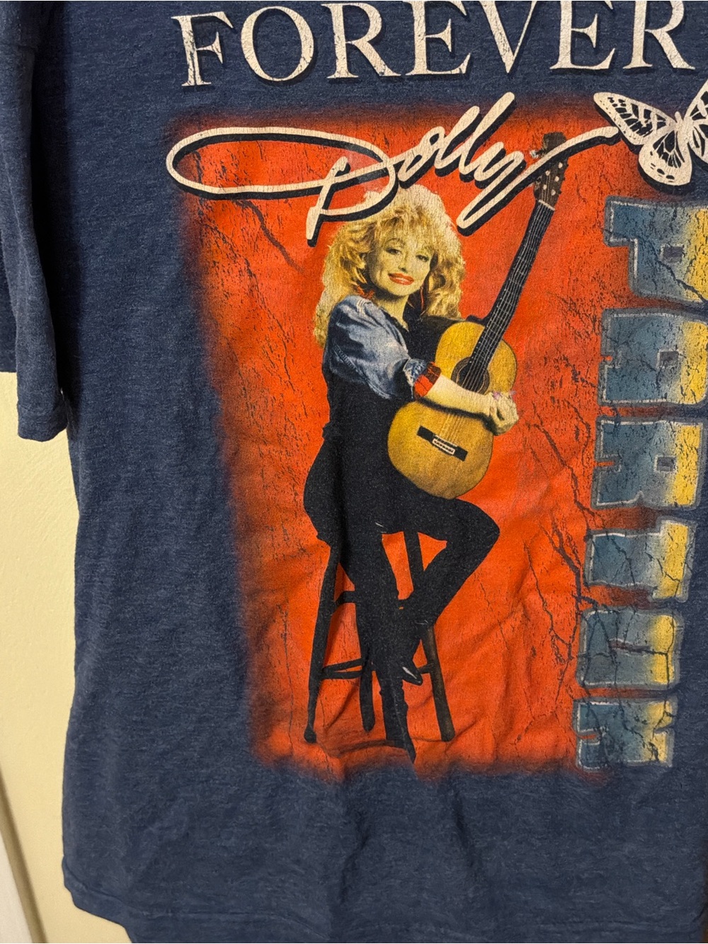Forever Dolly Short Sleeve Tee in Navy with Red Graphic
